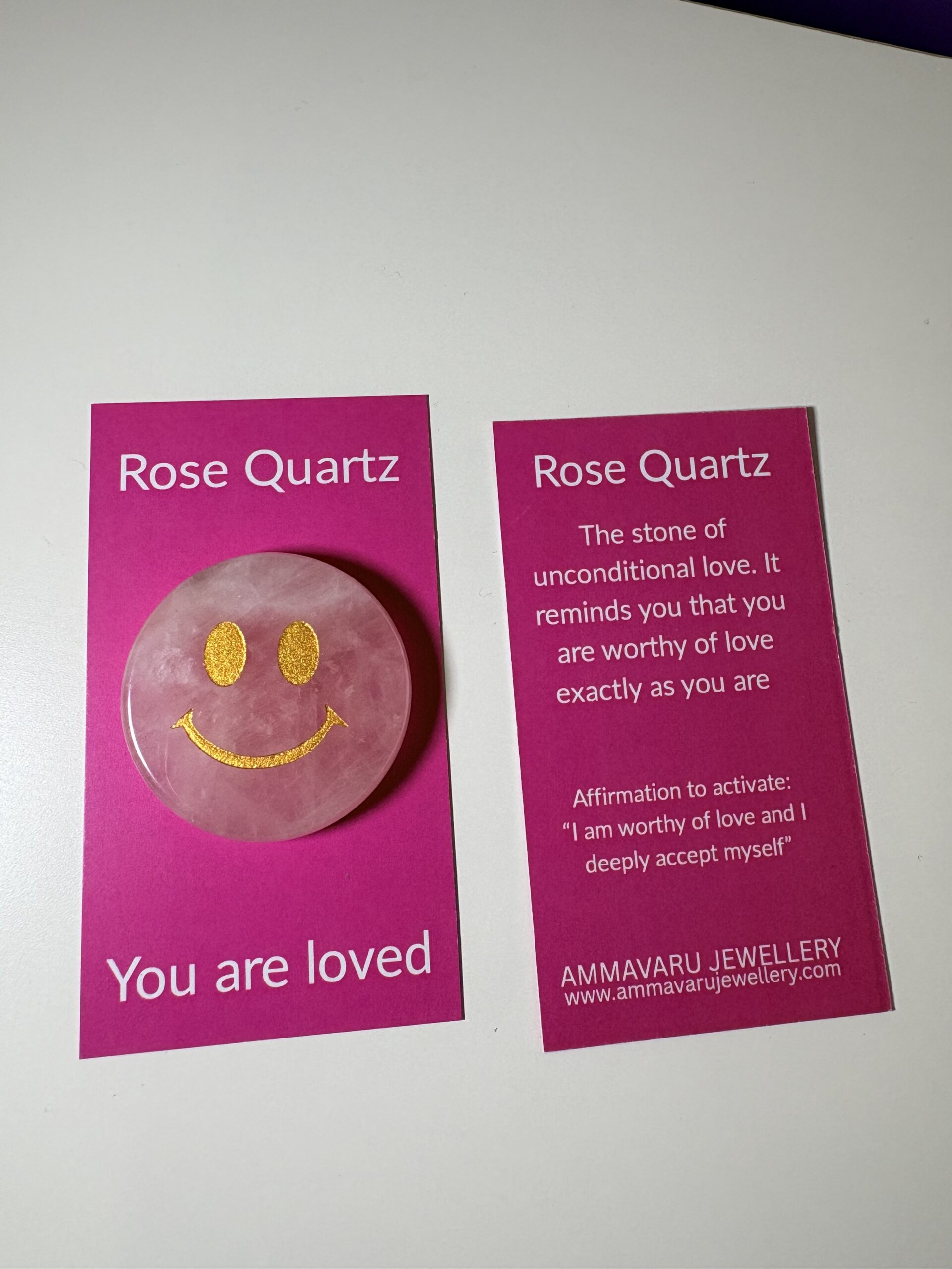 Rose Quartz Smiley – Self-Love Affirmation Crystal