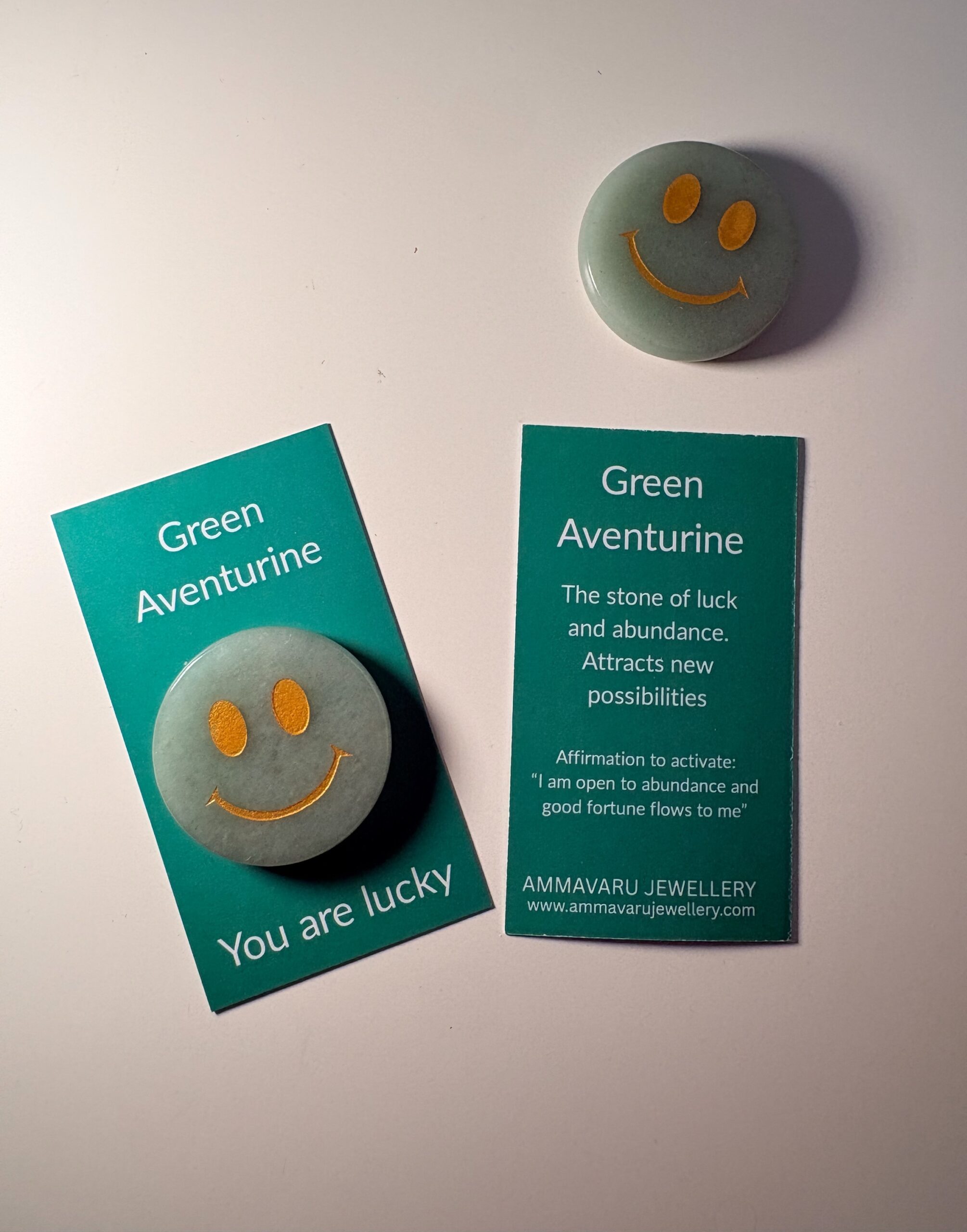 Green Aventurine Smiley - Good Luck Stone & Affirmation Card